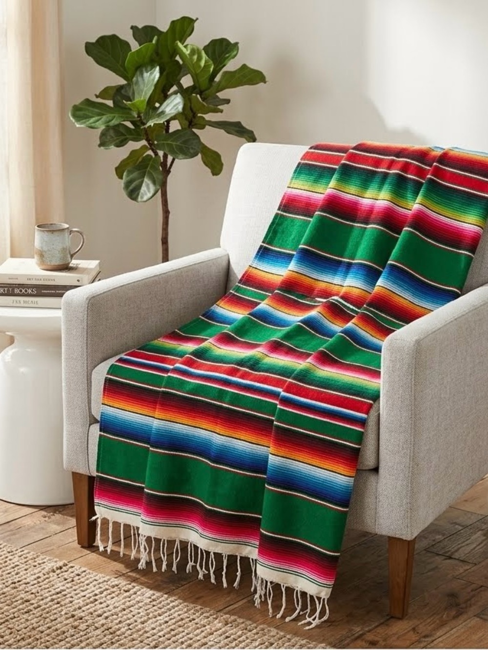 Serape Green Striped Throw Blanket - Home Holiday